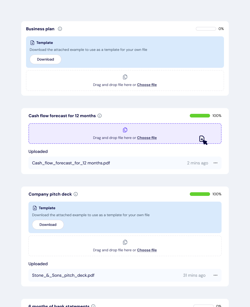 Mockup of document upload section in application step