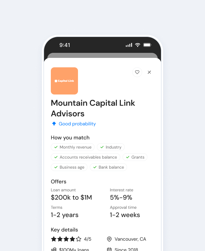 Close up mockup of lender matches in iphone