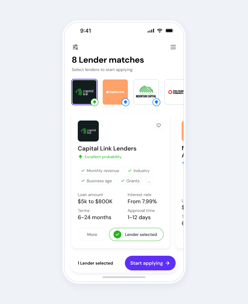 Mockup of lender matches in iphone