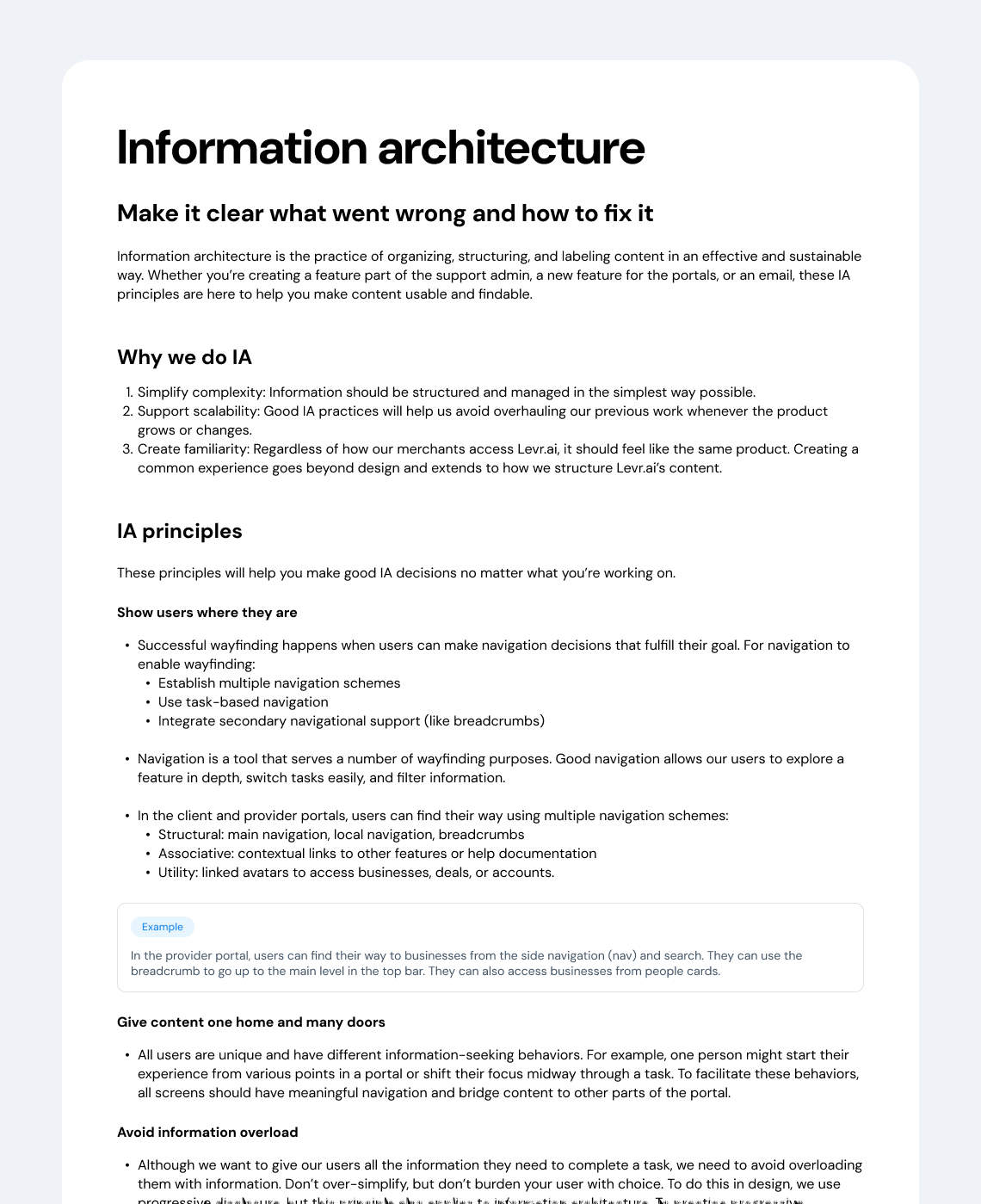 Image of Levr.ai Information Architecture write-up